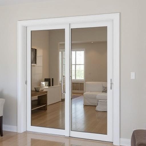 Technician repairing a sliding glass door, working on rollers, lock, track, and screen door with professional tools